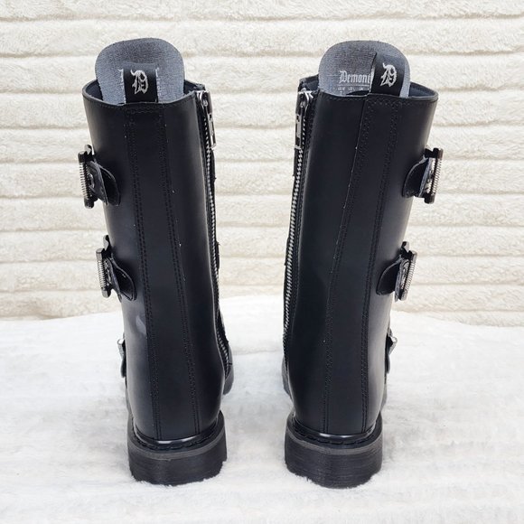 Goth Combat Biker Boots Black Matte Lightning Bolt Tread Bolt 330 - Picture 7 of 14